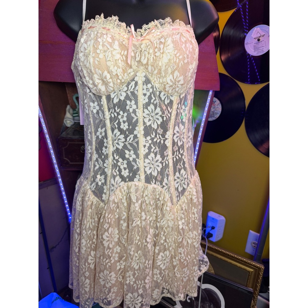 Lumina Venus Cream Floral Lace Corset Mini Dress XL Fits Like Large Coquette
